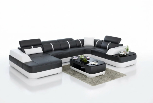 Rohová pohovka Design Moderní obývací pokoj Rovná kožená pohovka gauč