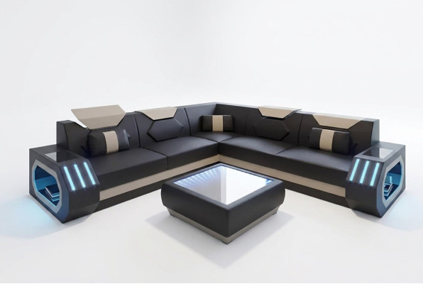 Ecksofa s kůženým čalouněním design obývací pokoj rohová sedací souprava gauč sofa L tvar obývací krajina