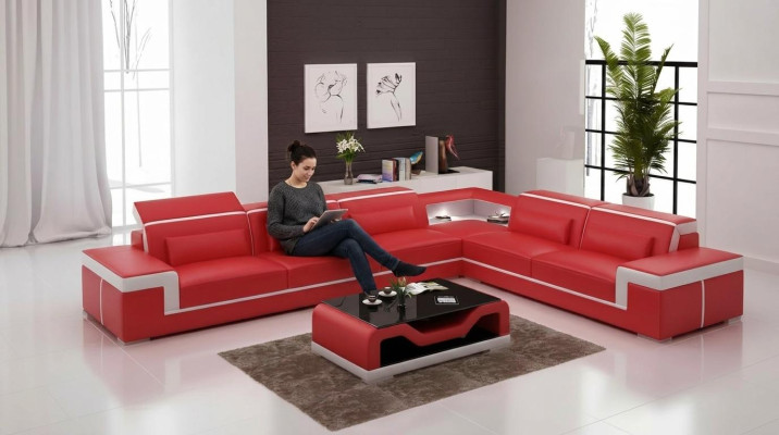Design obývacího pokoje Rozkládací sedací souprava Nábytek Rohlík Příčkovaný nábytek Kožené čalounění Pohovka Rozkládací pohovka L formě + Stůl