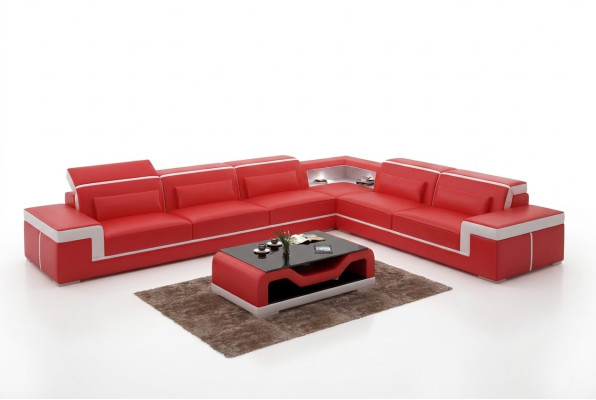 Design obývacího pokoje Rozkládací sedací souprava Nábytek Rohlík Příčkovaný nábytek Kožené čalounění Pohovka Rozkládací pohovka L formě + Stůl