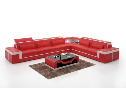 Design obývacího pokoje Rozkládací sedací souprava Nábytek Rohlík Příčkovaný nábytek Kožené čalounění Pohovka Rozkládací pohovka L formě + Stůl