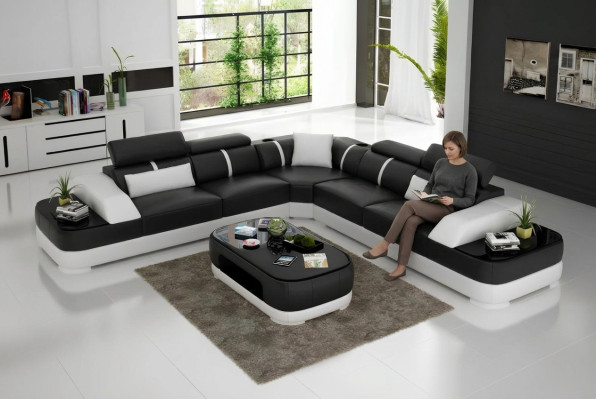 Design Möbel Eckcouch Ecksofa Wohnzimmer Lederpolster Couch Sofa