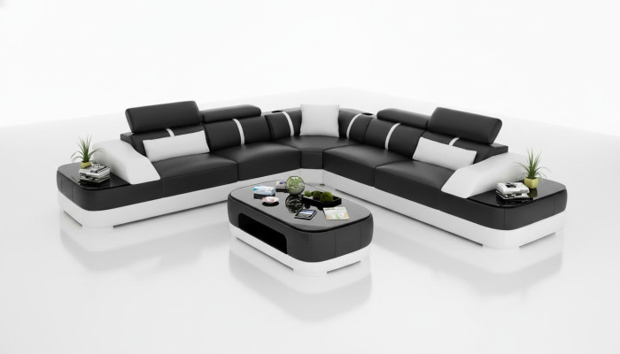 Design Möbel Eckcouch Ecksofa Wohnzimmer Lederpolster Couch Sofa