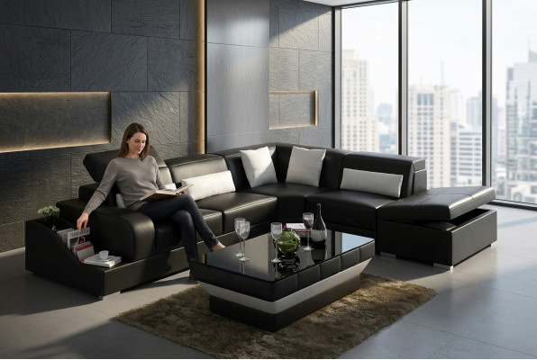 Design Moderne Eckcouch Ecksofa Wohnzimmer Lederpolster Couch Sofa
