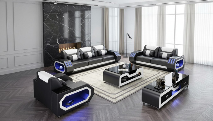 Sofá souprava 3+2+1 Moderní sedací souprava Kožená sedací souprava Designové pohovky Obývací stěna Nová.