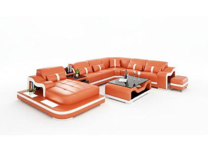 Designový rohový rozkládací nábytek U tvaru, designerská pohovka, kožená sedací souprava pro obývací pokoj, rohová sedací souprava.