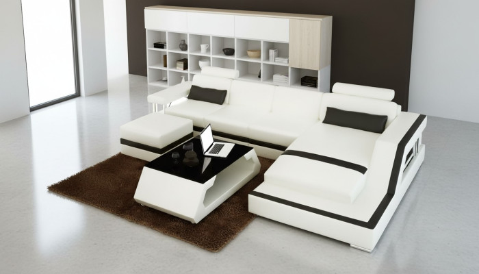 Ledersofa Ecksofa L Form Couchtisch Hocker Wohnlandschaft Modernes Sofa 3tlg neu