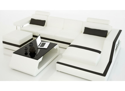Ledersofa Ecksofa L Form Couchtisch Hocker Wohnlandschaft Modernes Sofa 3tlg neu