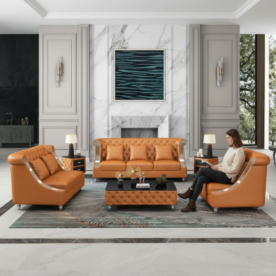 Chesterfield kožená pohovka sedací souprava kompletní set 6 kusů. Kožená sedací souprava.