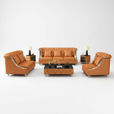 Chesterfield kožená pohovka sedací souprava kompletní set 6 kusů. Kožená sedací souprava.