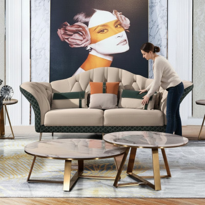 Designer Garnituren Sofa Couch Polster Garnitur 6tlg. Set Leder Couchtisch