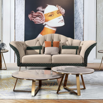 Designer Garnituren Sofa Couch Polster Garnitur 6tlg. Set Leder Couchtisch