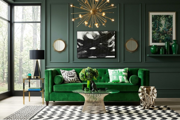 Chesterfield Dreisitzer Stoff Wohnzimmer Design Couchen Polster Sofa Sofas Grün