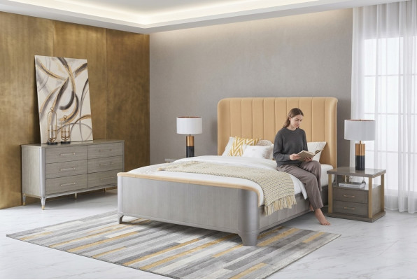 Ložnice Set Postel Noční stolek Design Moderní Ložnice Skupina Kožená 3 kusy.
