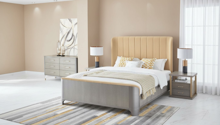 Ložnice Set Postel Noční stolek Design Moderní Ložnice Skupina Kožená 3 kusy.