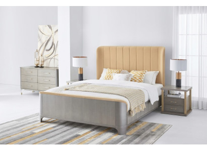 Ložnice Set Postel Noční stolek Design Moderní Ložnice Skupina Kožená 3 kusy.