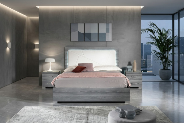 Luxus Bett Schlafzimmer Betten Moderne Holz Doppel Schlafbett Grau 160x200 neu