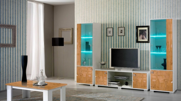 stěnáž 3ks TV + 2x Vitrína Design Italský nábytek Obývací pokoj Luxusní nábytek