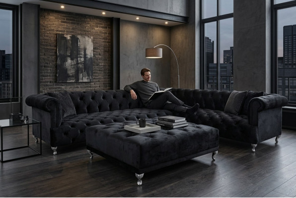 Ecksofa Chesterfield Design Couch Polster Eckgarnitur + Hocker Eckcouch