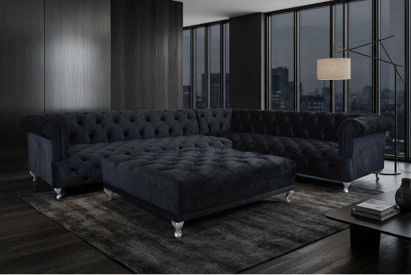 Ecksofa Chesterfield Design Couch Polster Eckgarnitur + Hocker Eckcouch