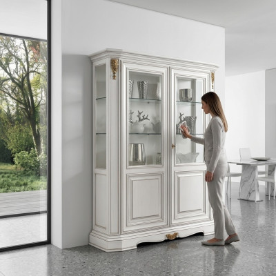 Vitrinen Wohnzimmer Weiß Schränke Anrichte Weiß hell Vitrine Schrank Klassische