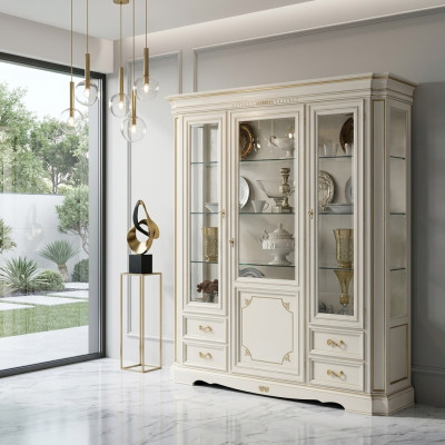 Vitrine Wohnzimmer Möbel Anrichte Massive Holz Vitrinen Glas Schrank Echtholz