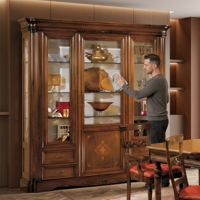 Vitrine 3 Tür Schrank Vitrinen Wohnzimmer Schränke Design Schrank Möbel Glas Neu