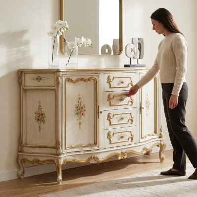Komoda Klasická skříň Masivní dřevěný nábytek Sideboard Italské zařízení