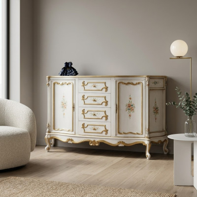 Komoda Klasická skříň Masivní dřevěný nábytek Sideboard Italské zařízení