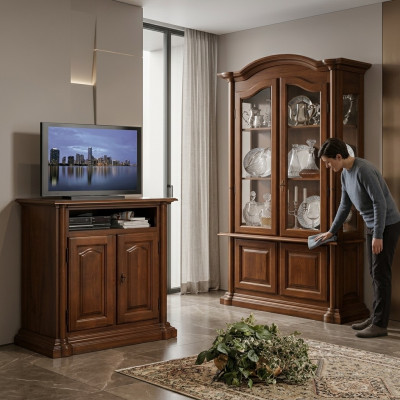 Vitrínové sklo Obývací pokoj Skříň Sklo Echtholz Vitrine Nábytek Multifunkční skříň Massivholz