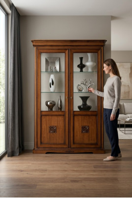 Vitrinen Glas Schrank Echtholz Vitrine Wohnzimmer Möbel Anrichte Massive Holz