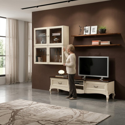 Wohnwand Set 7 kusů Obývací pokoj RTV Vitrína Regál Moderní Souprava Skupina Dřevo Nový