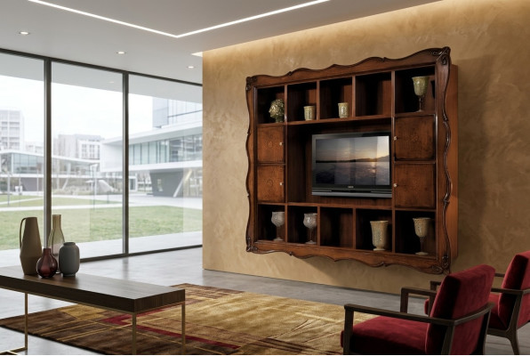 Obývací pokoj Skříňka Vitrína Dřevo Obývací nábytek TV Skříň Stěna Design Nový
