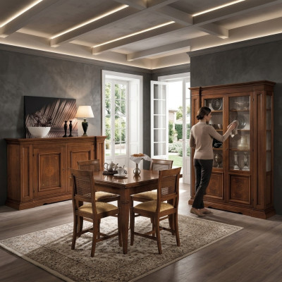 Garnitur Holz Möbel Kommode 4x Stuhl Tisch Vitrine Neu Gruppe Esszimmer Set 7tlg