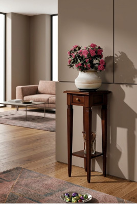 Holz-Blumenständer in Braun mit Schublade und Regal