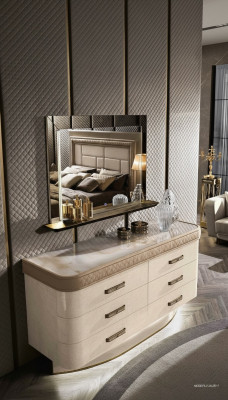 Kommode mit Spiegel Sideboard Kommoden Set Italienische Möbel 2tlg. Schrank Holz