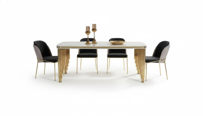Essgarnitur Luxus Esstisch 4x Stühle Essgruppe Tisch Edelstahl Komplett Set 5tlg