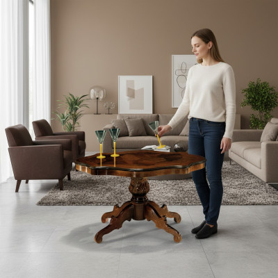 Přídavný luxusní designový stůl ve tvaru nízkého stolu pro obývací pokoj ze dřeva.