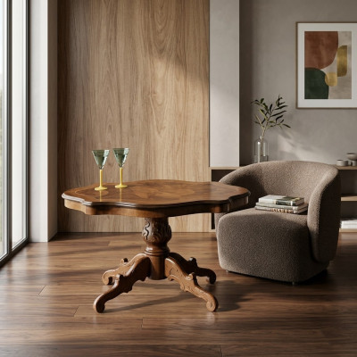Přídavný luxusní designový stůl ve tvaru nízkého stolu pro obývací pokoj ze dřeva.