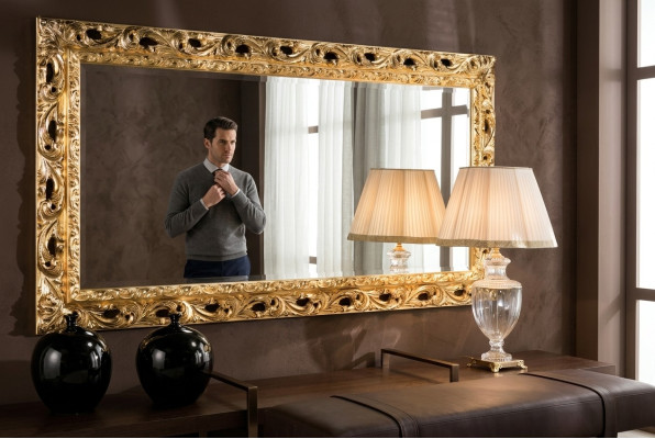 Italienische Klassischer Designer Spiegel Möbel Wandspiegel Holz Gold Möbel Neu