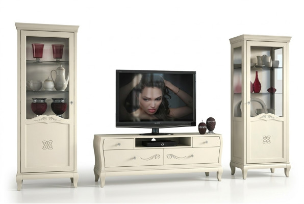 Luxusní sestava RTV Vitrine pro obývací pokoj, moderní dřevěný nábytek, styl skříní, 3 kusy.