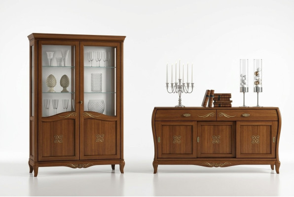Design set 7ks jídelního pokoje jídelní stůl židle komoda vitrína skupina jídelní stoly dřevo.