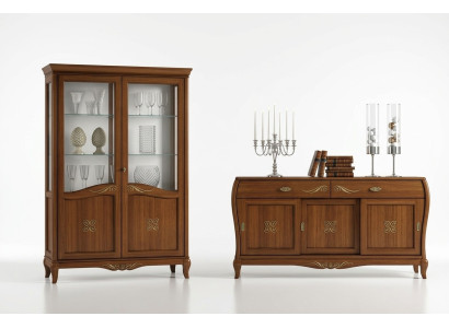 Design set 7ks jídelního pokoje jídelní stůl židle komoda vitrína skupina jídelní stoly dřevo.