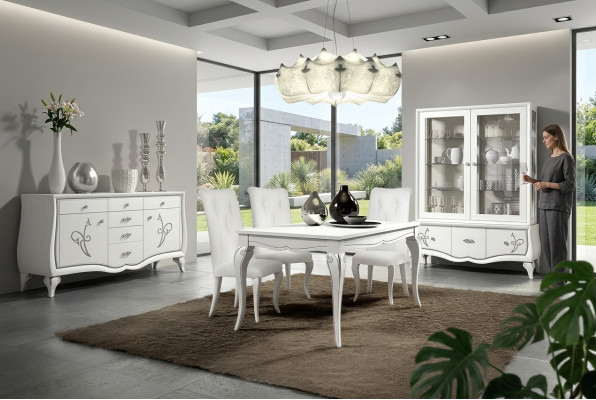 Esszimmer Esstisch Stuhl Kommode Vitrine Gruppe Tisch Holz Tische Lux Set 7tlg.