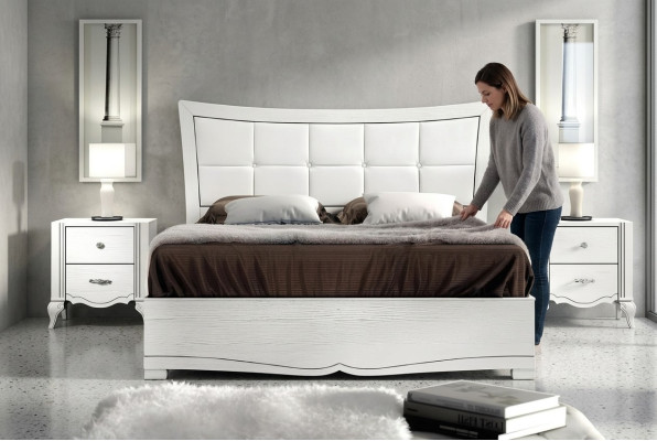 Manželská postel Postele Postel Čalounění Dřevo Designový manželský lůžkový rám Bílý postele