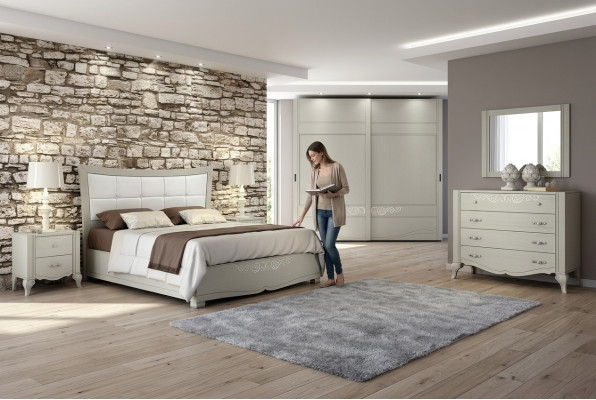 Luxus set 6 kusů ložnice postel noční stolek skříň komoda zrcadlo dřevo