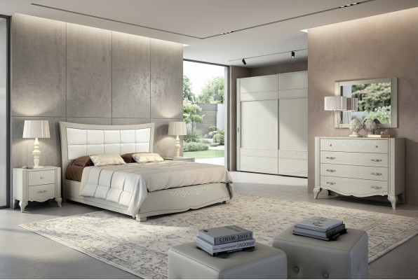 Luxus set 6 kusů ložnice postel noční stolek skříň komoda zrcadlo dřevo