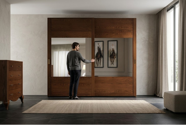 Skříň šatní skříň regál úložná garderoba moderní zrcadlo dřevo design.