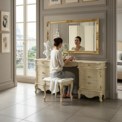 Šminkovací stolek zrcadlo konzole design nábytek luxusní lowboard šatní skříň dřevo set nový