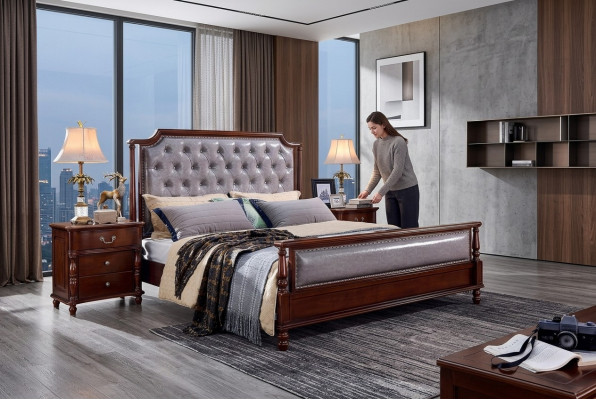 Schlafzimmer Bett Nachttisch Betten Holz Gruppe Doppel Design Set 3tlg.